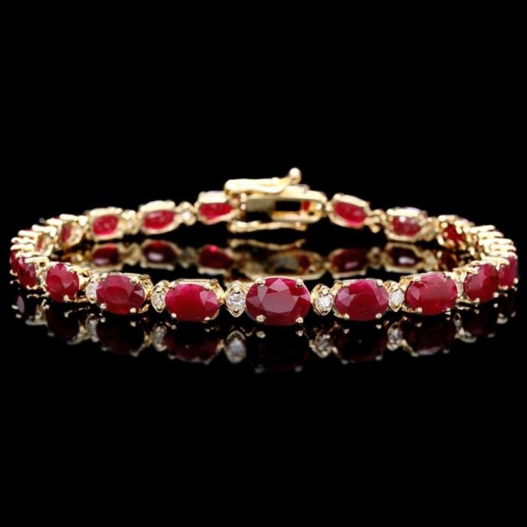 14k Gold 15.00ct Ruby & 0.50ct Diamond Bracelet