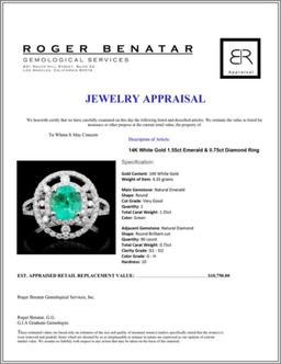 14K Gold 1.55ct Emerald & 0.75ct Diamond Ring