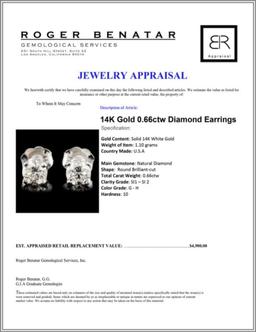 14K Gold 0.66ctw Diamond Earrings