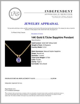 14K Gold 0.73ctw Sapphire Pendant