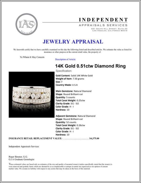 14K Gold 0.51ctw Diamond Ring