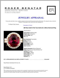 18K Rose Gold 9.73ct Tourmaline & 1.39ctw Diamond