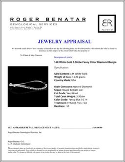 14K White Gold 3.30ctw Fancy Color Diamond Bangle