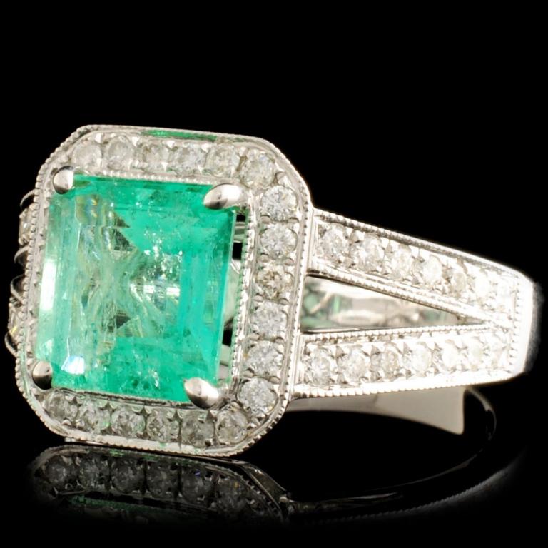 18K Gold 2.10ct Emerald & 0.50ctw Diamond Ring