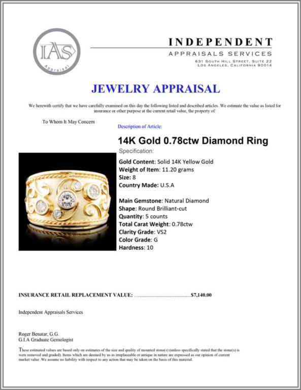 14K Gold 0.78ctw Diamond Ring