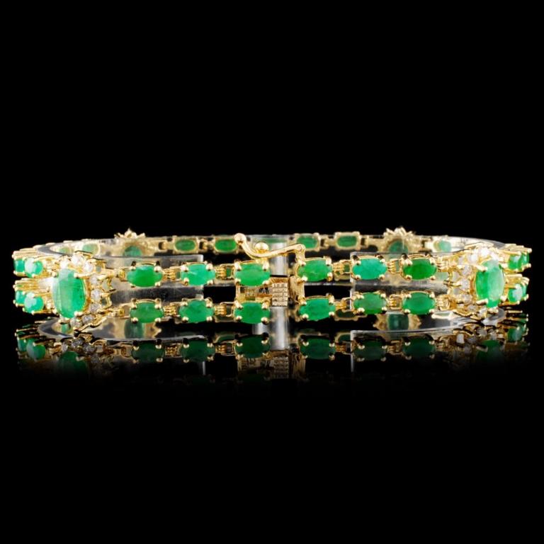 14K Gold 12.00ctw Emerald & 1.50ctw Diamond Bracel
