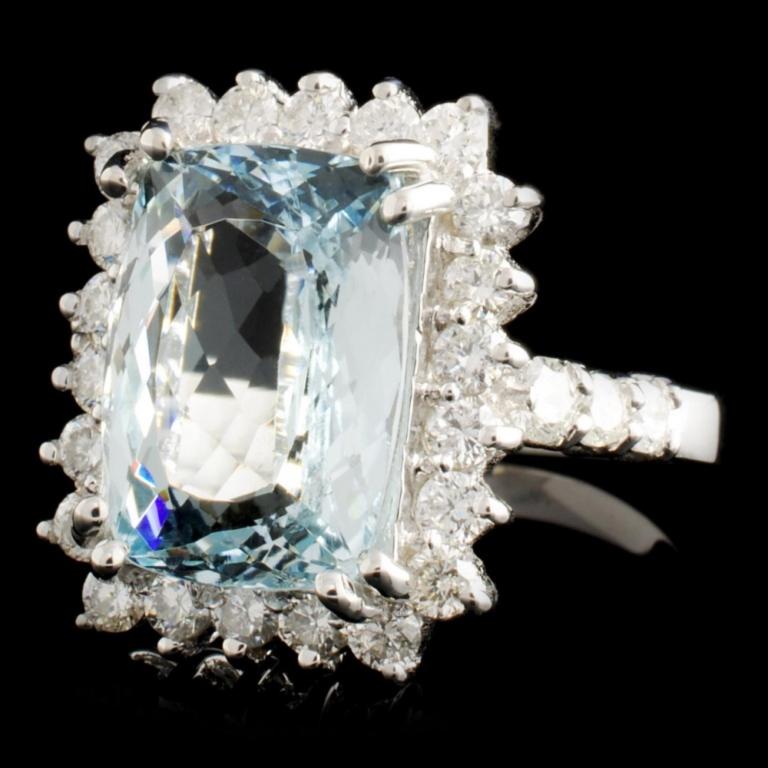 14K Gold 5.20ct Aquamarine & 1.21ctw Diamond Ring