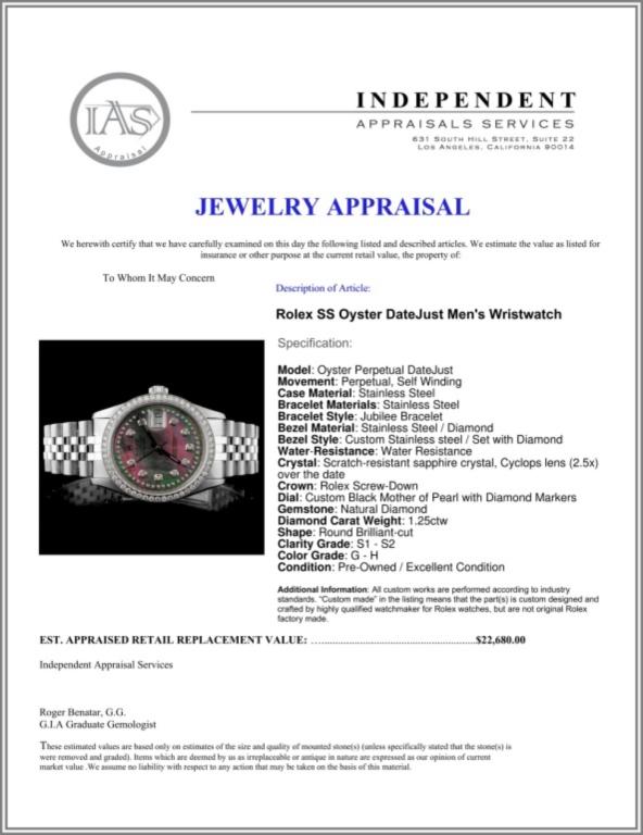 Rolex SS DateJust 36MM Diamond Wristwatch