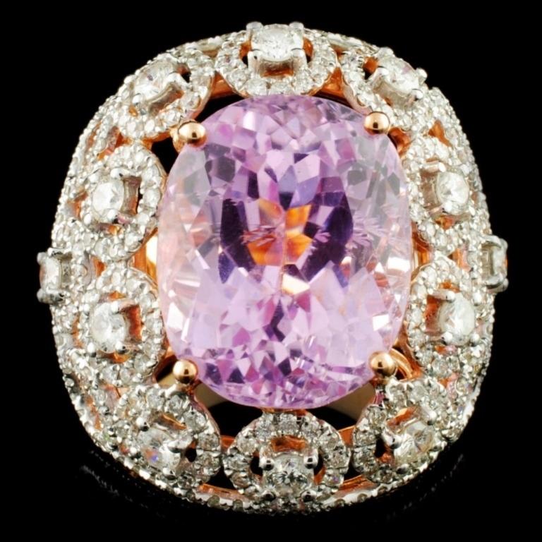 18K Gold 15.22ct Kunzite & 2.54ctw Diamond Ring