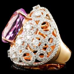 18K Gold 15.22ct Kunzite & 2.54ctw Diamond Ring