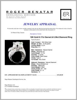 18K Gold 0.17ct Garnet & 5.36ct Diamond Ring