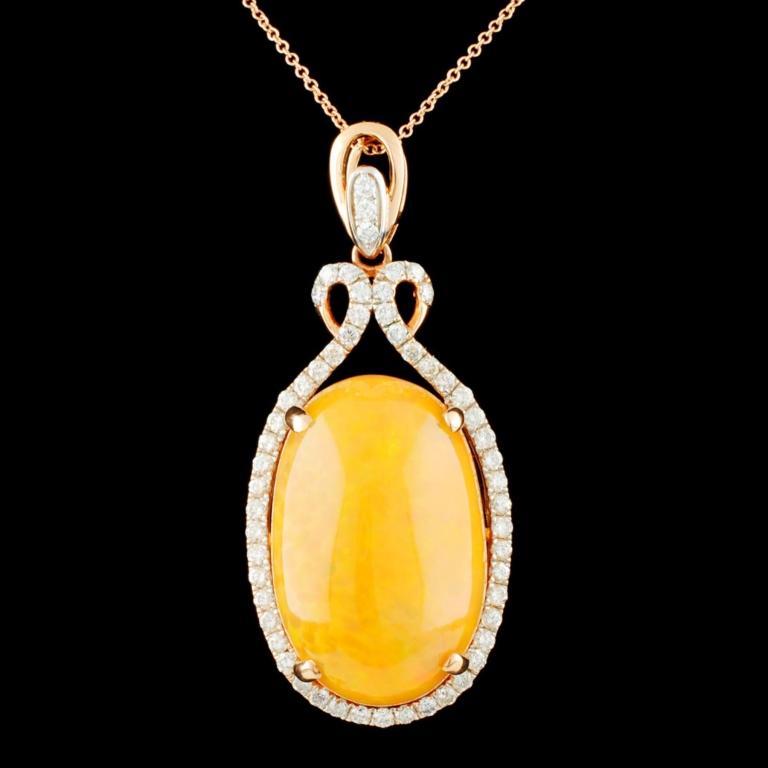 14K Gold 28.26ct Opal & 1.25ctw Diamond Pendant