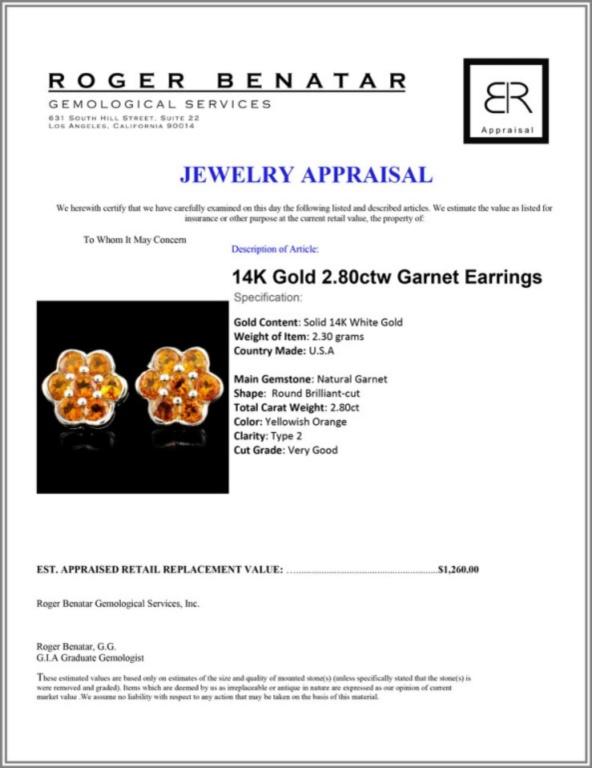 14K Gold 2.80ctw Garnet Earrings