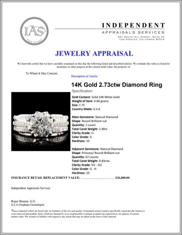 14K Gold 2.73ctw Diamond Ring