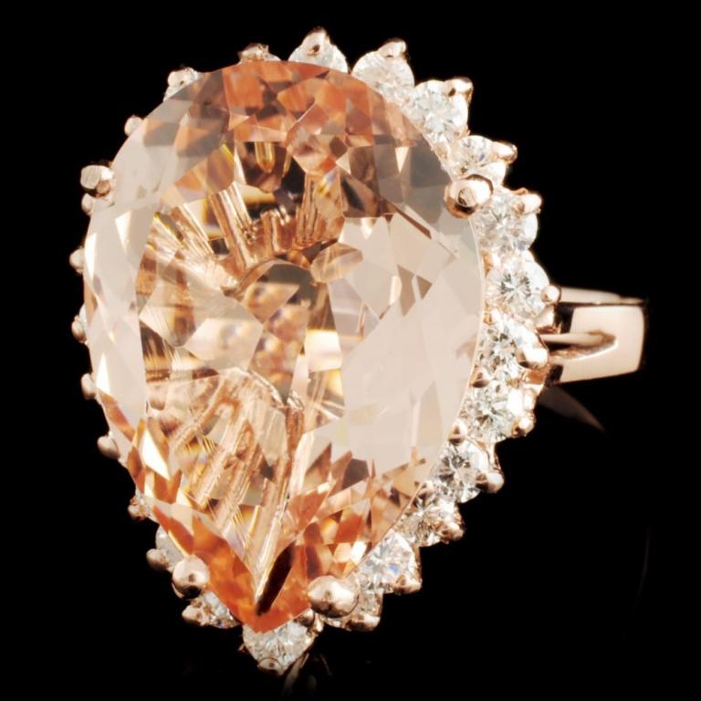 14K Gold 8.50ct Morganite & 0.86ctw Diamond Ring