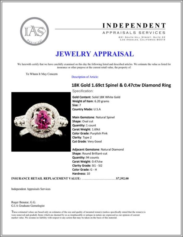 18K Gold 1.69ct Spinel & 0.47ctw Diamond Ring