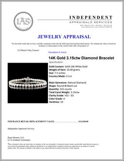 14K Gold 3.15ctw Diamond Bracelet
