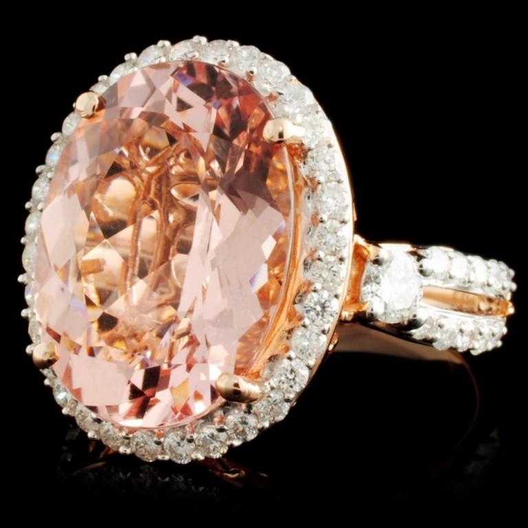 14K Gold 8.51ct Morganite & 1.00ctw Diamond Ring