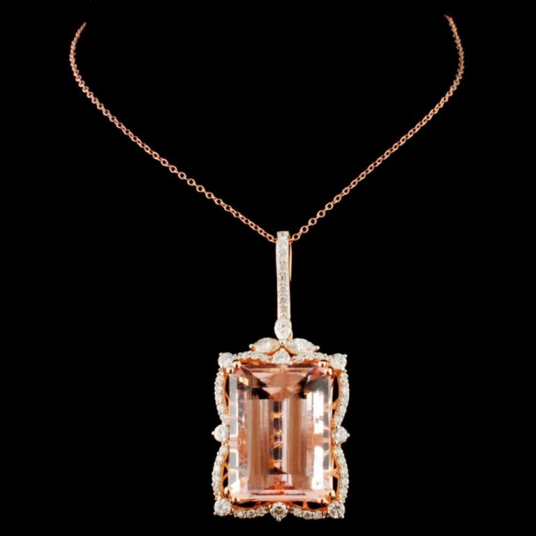 14K Gold 23.10ct Morganite & 1.45ctw Diam Pendant