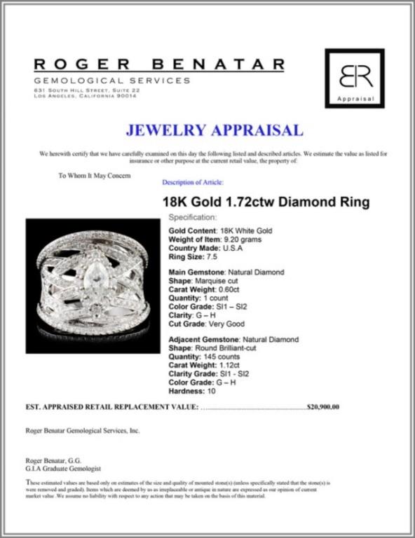 18K Gold 1.72ctw Diamond Ring