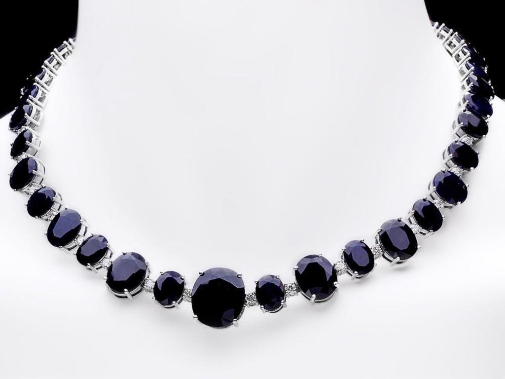 14k Gold 170.00ct Sapphire & 2.00ct Diam Necklace