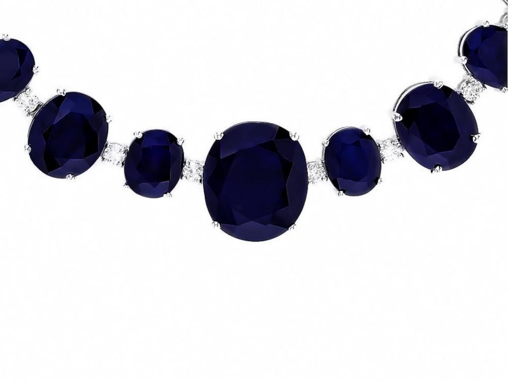 14k Gold 170.00ct Sapphire & 2.00ct Diam Necklace