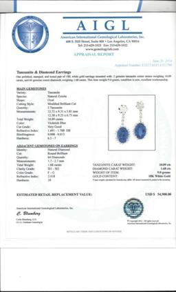 18K Gold 10.09ct Tanzanite & 1.68ct Diamond Earrin