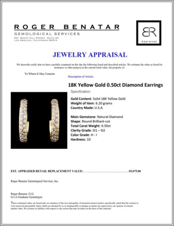 18K Yellow Gold 0.50ct Diamond Earrings