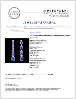 14k Gold 7.00ct Tanzanite & 0.50ct Diamond Earrin