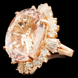 14K Gold 18.75ct Morganite & 2.26ctw Diamond Ring