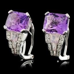 18K White Gold 11.39ct Amethyst & 0.21ct Diamond E