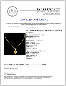 18K Gold 0.36ctw Sapphire & 0.43ctw Diamond Pendan