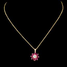 14K Gold 0.64ct Ruby & 0.16ctw Diamond Pendant