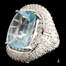 18K Gold 10.82ct Aquamarine & 3.76ctw Diamond Ring