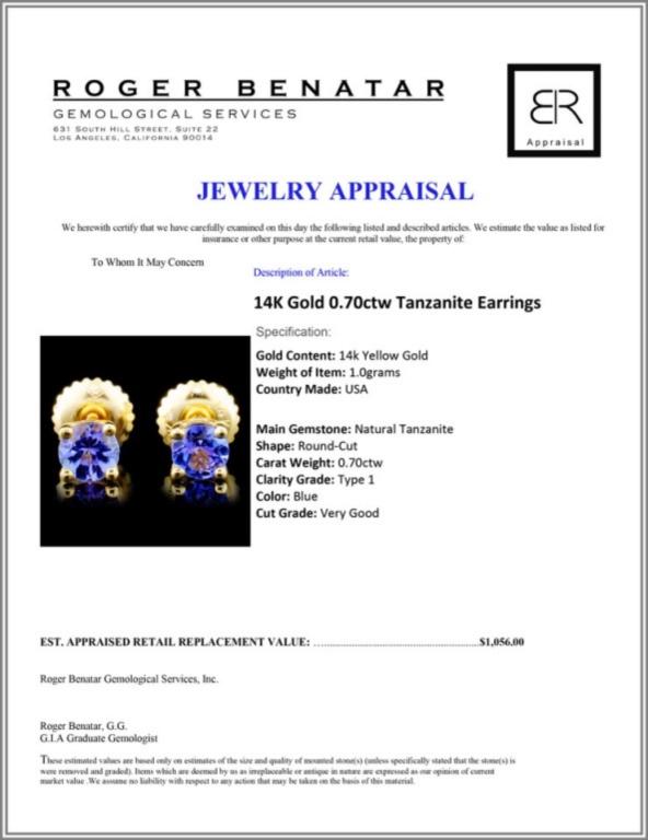 14K Gold 0.70ctw Tanzanite Earrings