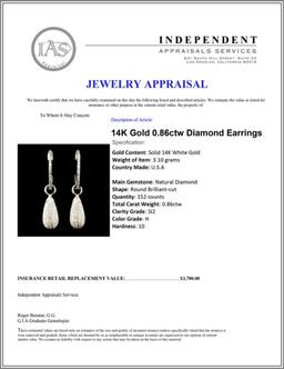 14K Gold 0.86ctw Diamond Earrings