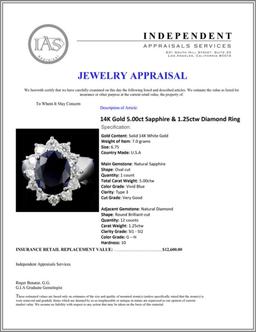 14K Gold 5.00ct Sapphire & 1.25ctw Diamond Ring