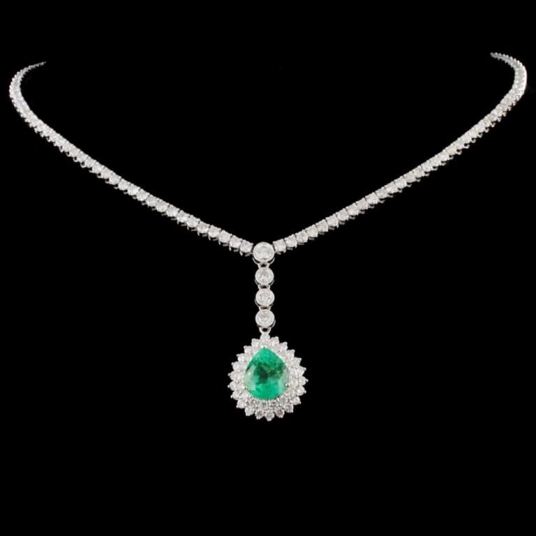 18K Gold 3.56ct Emerald 10.52ctw Diamond Necklace