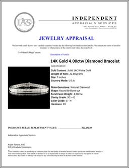 14K Gold 4.00ctw Diamond Bracelet