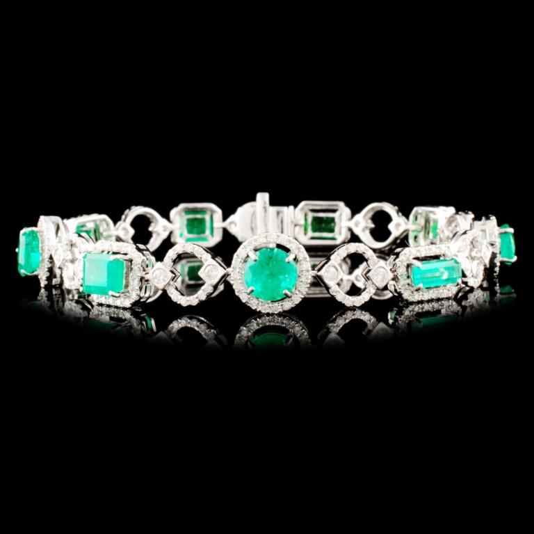 14K Gold 3.70ct Emerald & 2.20ctw Diamond Bracelet