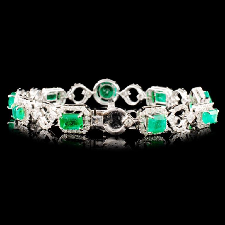 14K Gold 3.70ct Emerald & 2.20ctw Diamond Bracelet