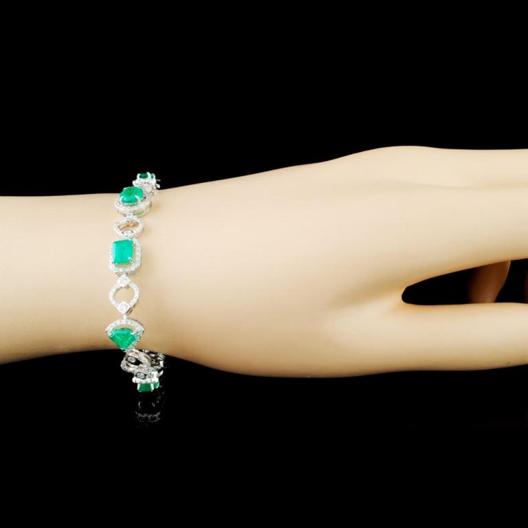 14K Gold 3.70ct Emerald & 2.20ctw Diamond Bracelet