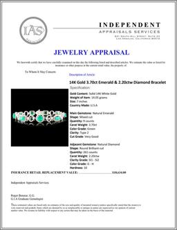14K Gold 3.70ct Emerald & 2.20ctw Diamond Bracelet