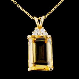 14K Gold 7.10ct Citrine & 0.17ctw Diamond Pendant