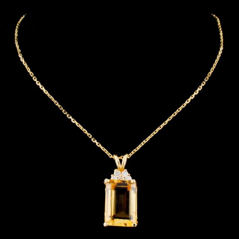 14K Gold 7.10ct Citrine & 0.17ctw Diamond Pendant