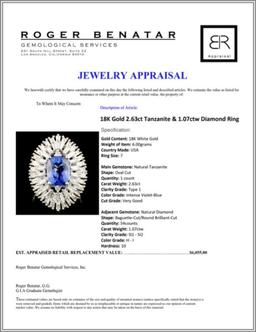 18K Gold 2.63ct Tanzanite & 1.07ctw Diamond Ring