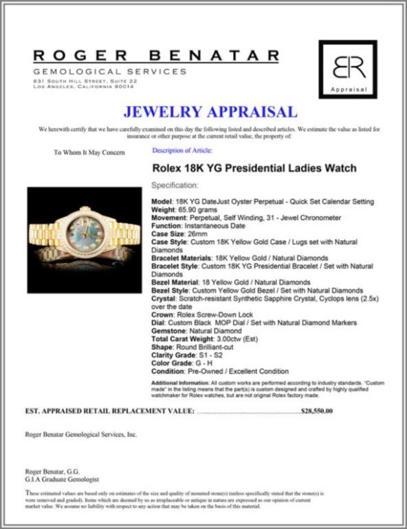 Rolex 18K YG Presidential Ladies Diamond Watch