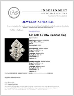 14K Gold 1.71ctw Diamond Ring