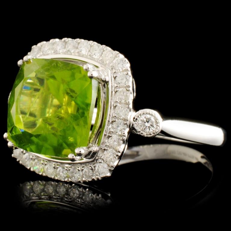 14K Gold 5.46ct Peridot & 0.46ctw Diamond Ring