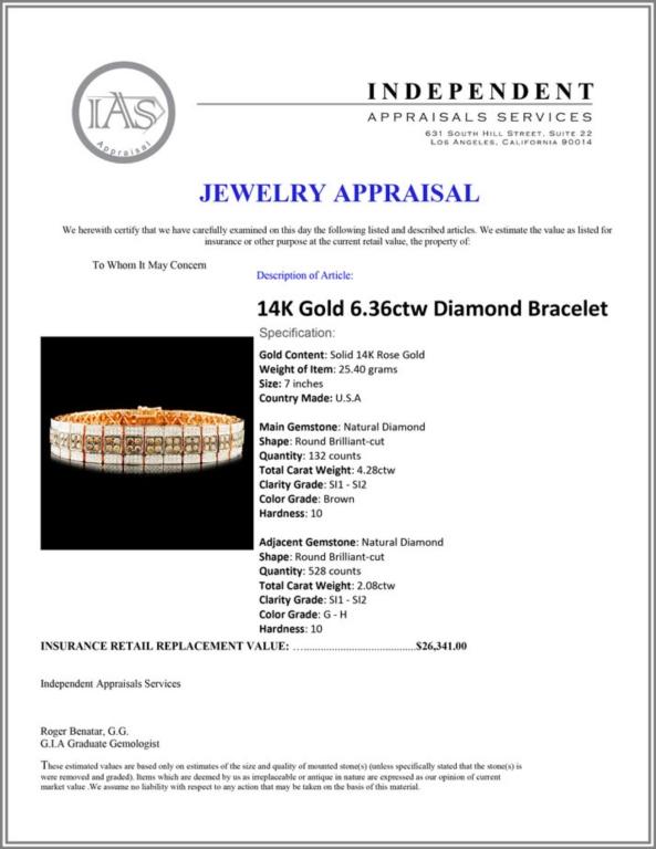 14K Gold 6.36ctw Diamond Bracelet